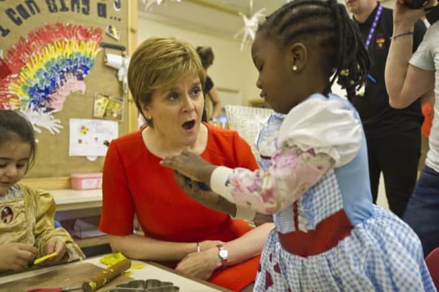 First Minister Nicola Sturgeon meets children at the Butterfly Nursery in Arden, Glasgow. Picture: John Gunion/The Scottish Sun/PA Wire