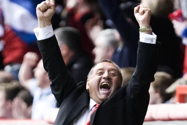 Jimmy Calderwood shows his delight after clinching a Europa League spot for Aberdeen nine years ago.