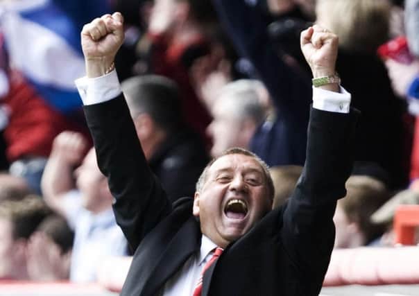 Jimmy Calderwood shows his delight after clinching a Europa League spot for Aberdeen nine years ago.