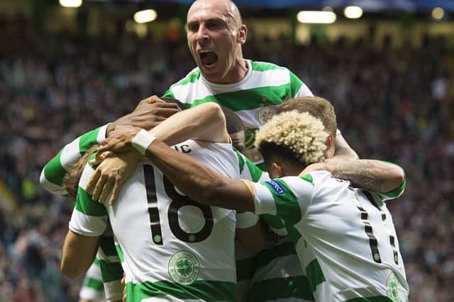 Captain Scott Brown celebrates the opening goal in Celtic's 5-0 win. Picture: SNS