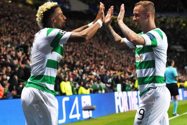 Celtics two-goal hero Scott Sinclair, left, and Leigh Griffiths during the 5-0 defeat of FC Astana at Celtic Park which put the Champions League group stage within reach. Picture: Craig Williamson/SNS