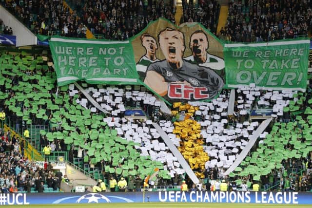 The Green Brigade section at Celtic Park during the UEFA Champions League play-off with Astana. Picture: PA