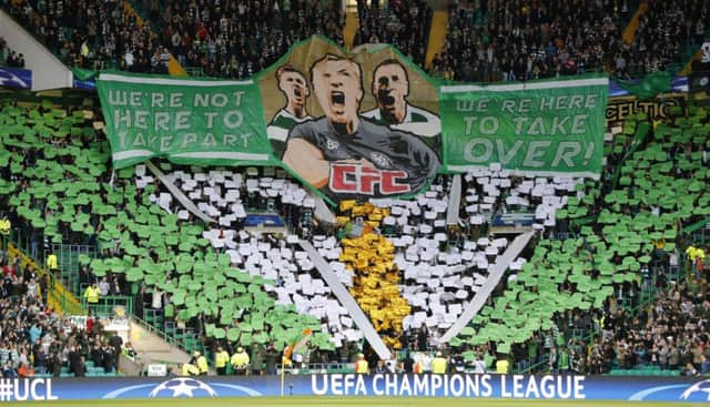 The Green Brigade section at Celtic Park during the UEFA Champions League play-off with Astana. Picture: PA