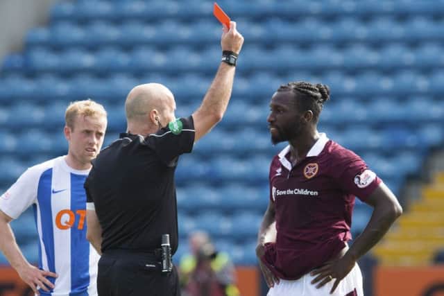 Hearts Esmael Concalves is red carded against Kilmarnock. Picture: SNS