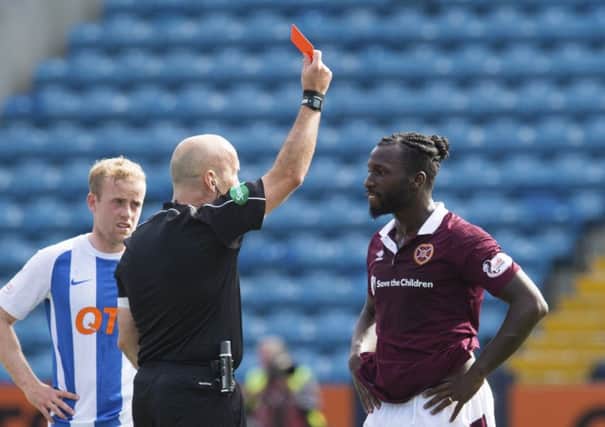 Hearts Esmael Concalves is red carded against Kilmarnock. Picture: SNS
