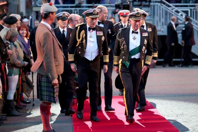 Prince Charles, known as the Duke of Rothesay in Scotland, Prince William arrive to attend the Royal Edinburgh Military Tattoo at Edinburgh Castle. Picture: Jane Barlow/PA Wire