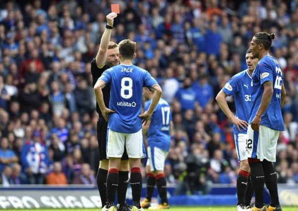 Ryan Jack was sent off for clashing with Hibs striker Anthony Stokes. Picture: SNS