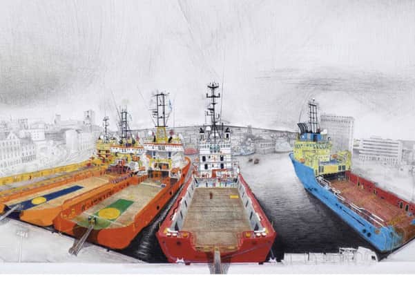 View from Market Street, Aberdeen Harbour, 2015 by Sue Jane Taylor at the National Museum of Scotland