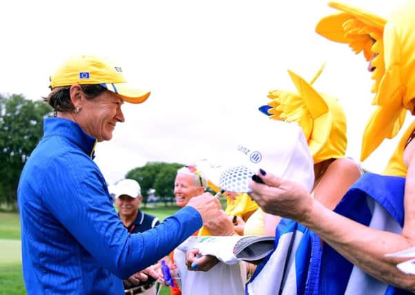 Catriona Matthew signs autographs during yesterdays practice day at De Moines. Picture: Getty.