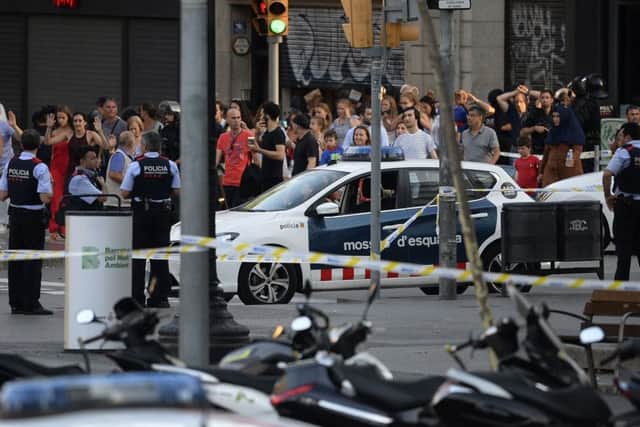 A driver deliberately rammed a van into a crowd on Barcelona's most popular stree. Picture: JOSEP LAGO/AFP/Getty Images