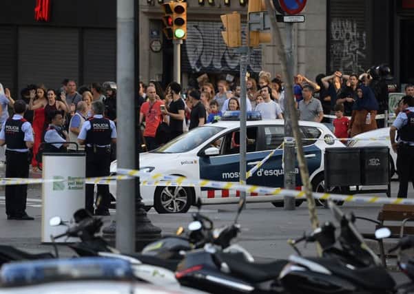 A driver deliberately rammed a van into a crowd on Barcelona's most popular stree. Picture: JOSEP LAGO/AFP/Getty Images