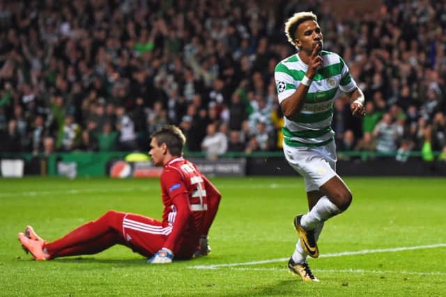 Scott Sinclair celebrates after putting Celtic 3-0 up against Astana. Picture: SNS