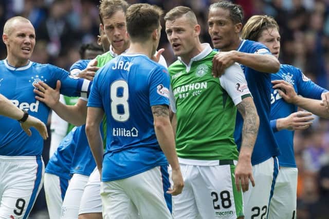 Ryan Jack won his appeal against the red card shown for his clash with Hibs' striker Anthony Stokes. Picture: SNS