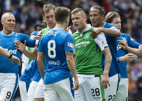 Ryan Jack won his appeal against the red card shown for his clash with Hibs' striker Anthony Stokes. Picture: SNS