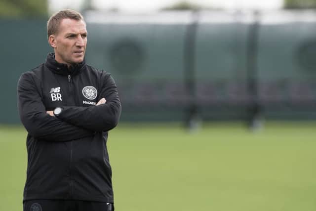 Celtic manager Brendan Rodgers watches over his team at Lennoxtown ahead of the lunchtime clash with Kilmarnock. Picture: Craig Foy/SNS