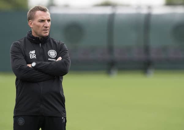 Celtic manager Brendan Rodgers watches over his team at Lennoxtown ahead of the lunchtime clash with Kilmarnock. Picture: Craig Foy/SNS