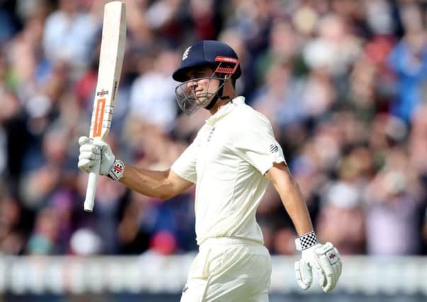 England's Alastair Cook celebrates his double century during day two of the First Investec Test at Edgbaston. Picture: Nick Potts/PA