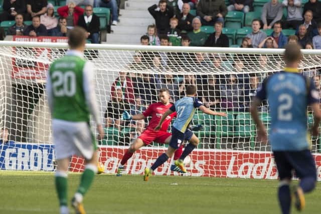 Hamilton's Louis Longbridge races through to make it 2-0. Picture: SNS/Paul Devlin