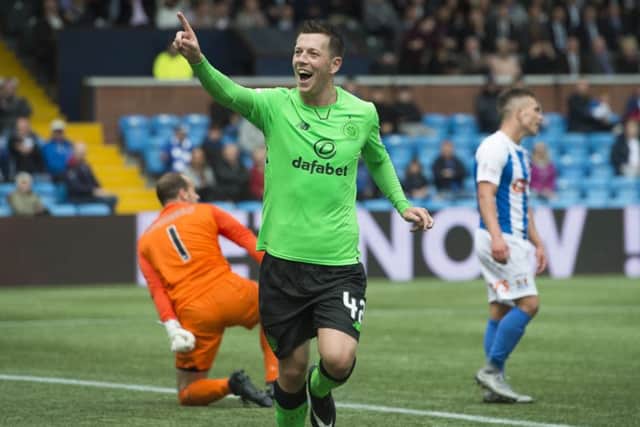 Callum McGregor wheels away in delight after sealing the 2-0 victory over Kilmarnock. Picture: SNS.