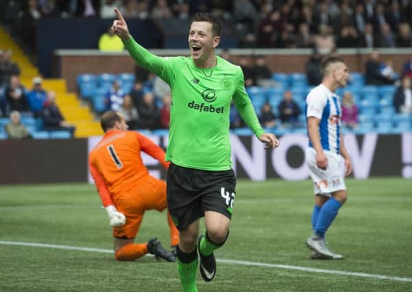 Callum McGregor wheels away in delight after sealing the 2-0 victory over Kilmarnock. Picture: SNS.