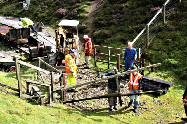 The fence separating Glengonnar Halt from the cutting leading to Wanlockhead is removed. Picture: Hugh Dougherty