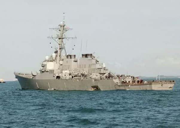 The USS John S. McCain is seen after a collision, off Johor, Malaysia. Picture: AP