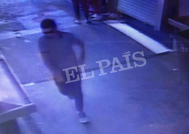 CCTV released by the Spanish newspaper El Pais showing a suspect believed to be Younes Abouyaaqoubis. Picture: AP
