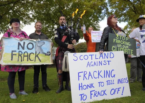 Demonstrators protest at Ineos petrochemicals plant in Grangemouth as the first shipment of shale gas from the US arrives in the UK last September. Picture: Getty Images