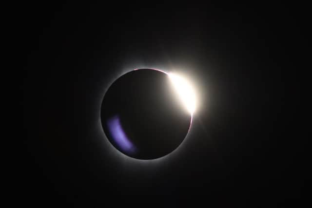 The diamond ring effect is visible as the moon passes in front of the sun during a total solar eclipse at Big Summit Prairie ranch in Oregon's Ochoco National Forest near the city of Mitchell on August 21, 2017.
 Picture: Getty Images