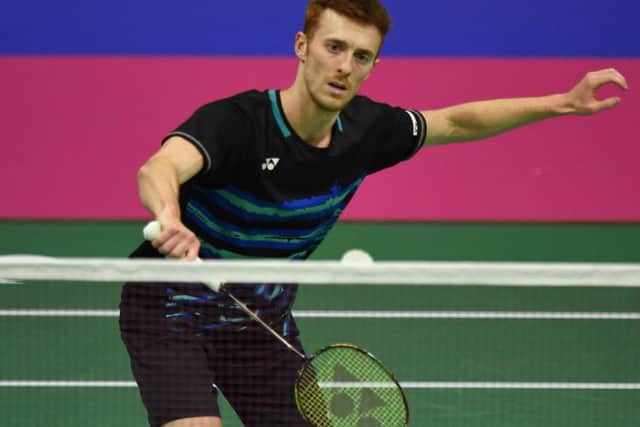 Kieran Merrilees on his way to defeat at the World Badminton Championships.