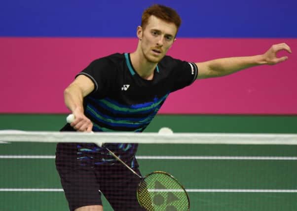 Kieran Merrilees on his way to defeat at the World Badminton Championships.