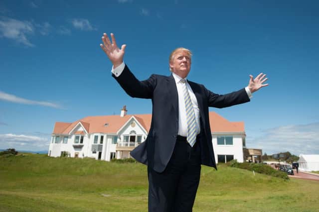 Donald Trump outside the Turnberry clubhouse in 2015. Picture: John Devlin/TSPL