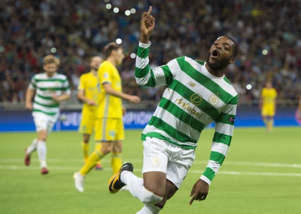 Olivier Ntcham celebrates the goal that gave Celtic breathing space in Astana. Picture: Craig Williamson/SNS