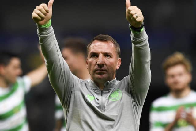 Celtic manager Brendan Rodgers celebrates at full-time. Picture: SNS