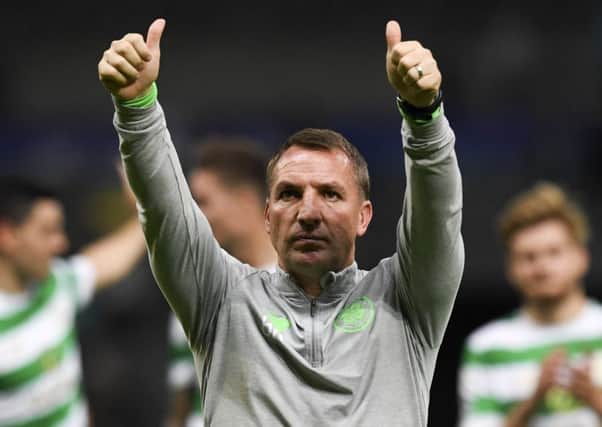 Celtic manager Brendan Rodgers celebrates at full-time. Picture: SNS