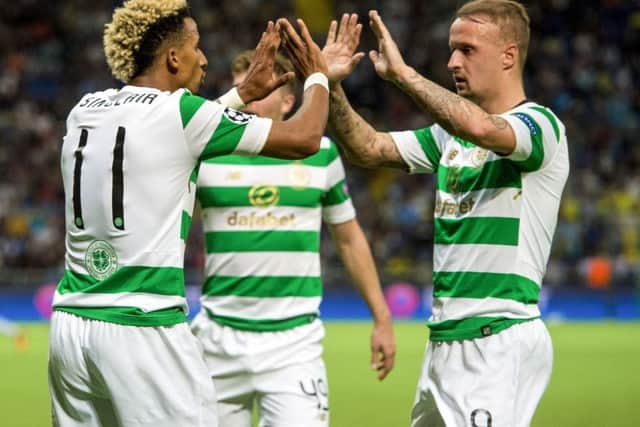 Celtic's Scott Sinclair celebrates with Leigh Griffiths during the second leg in Astana. Picture: Craig Williamson/SNS