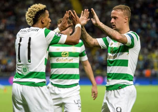Celtic's Scott Sinclair celebrates with Leigh Griffiths during the second leg in Astana. Picture: Craig Williamson/SNS