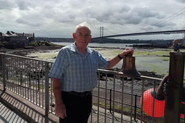 Stephen Reid, former skipper on the Queensferry Passage, holds the bell of the Robert the Bruce, one of the last ferry boats