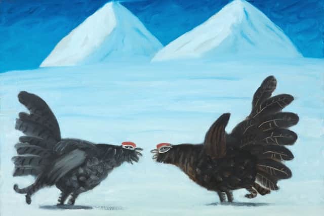 Jack Knox eventually settled to a style, bold in form and colour, as seen in his two capercaillies squaring up for a fight
