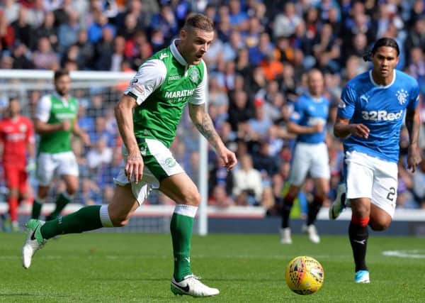 Anthony Stokes, pictured in action against Rangers at Ibrox, has had an indifferent start to his latest spell at Hibs. Picture: Getty Images