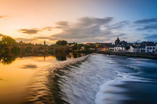 The River Nith and old bridge at Dumfries, Scotland.
