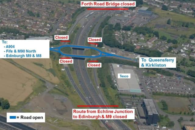 Echline junction in South Queensferry, looking north to Forth Road Bridge - road layout when Queensferry Crossing is open. Picture: theforthbridges.org