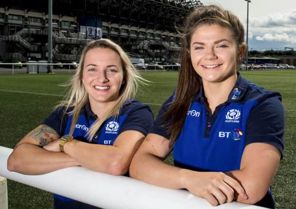 Scotland's Chloe Rollie, left, and Lisa Thomson are moving to French side Lille Metropole Rugby Club Villeneuvois. Picture: Paul Devlin/SNS/SRU