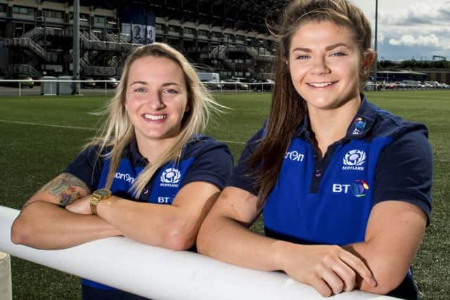 Scotland's Chloe Rollie, left, and Lisa Thomson are moving to French side Lille Metropole Rugby Club Villeneuvois. Picture: Paul Devlin/SNS/SRU