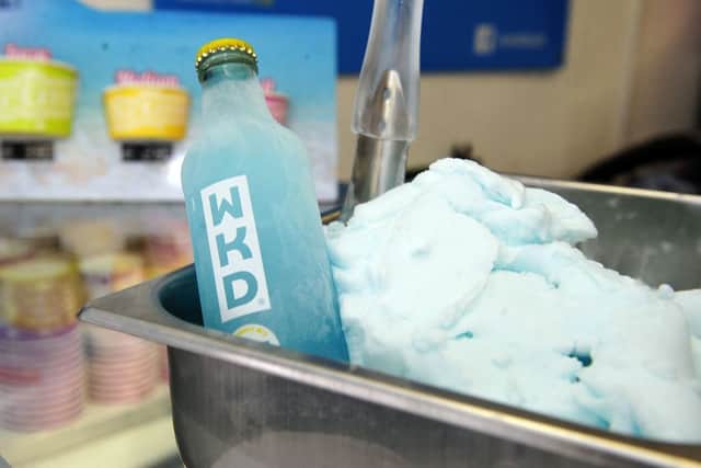 Kyle Gentleman from ICE of Redding in Falkirk makes WKD, Strongbow and Monster energy drink flavoured ice creams. Picture: Centre Press