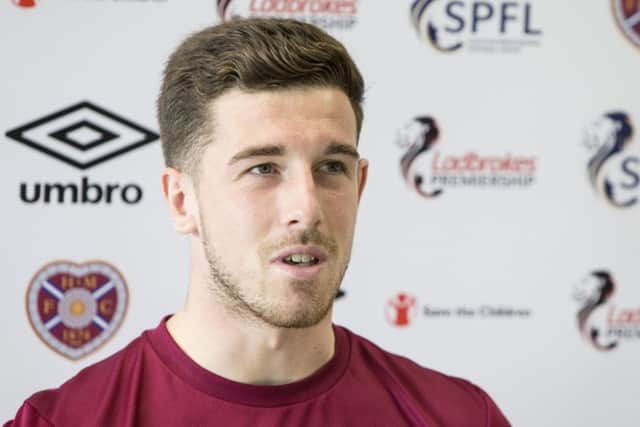 Hearts' Cole Stockton speaks to the media. Picture: SNS