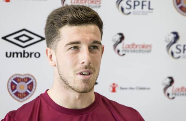Hearts' Cole Stockton speaks to the media. Picture: SNS