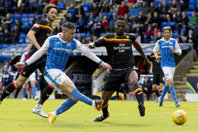 Michael O'Halloran scores in St Johnstone's win over Partick Thistle. Picture: SNS