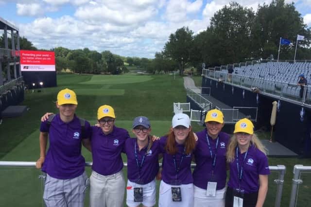Hannah Darling, second left, with the rest of the #Project19 girls at the first tee at Des Moines Golf & Country Club