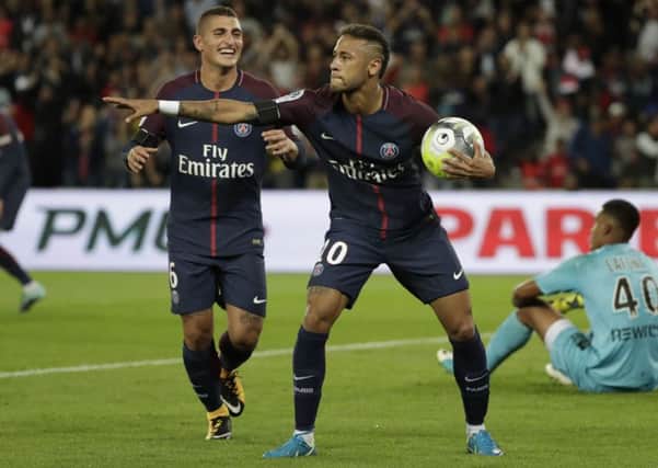 Paris Saint-Germain forward Neymar celebrates after scoring against Toulouse. Picture: AFP/Getty.